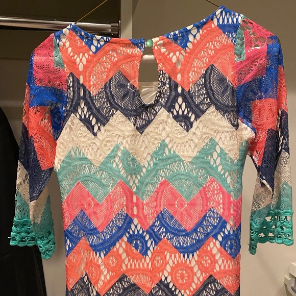 Sequin Hearts dress 3/4 sleeve multicolored chevron lace 12 - Picture 10 of 13